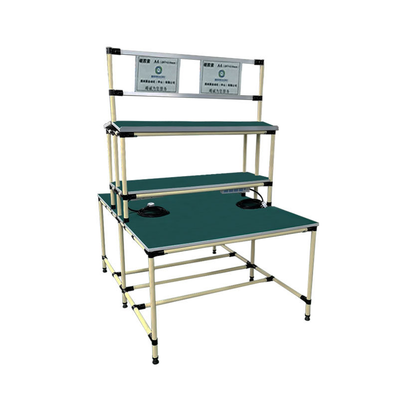 Custom electric commercial lean pipe antistatic double sided packing table wire rod round pipe work table shelf composite pipe operating table