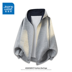 Jeanswest Autumn Windproof Warm Sweatshirt for Men 2025 American Style Trendy Loose Versatile Casual Hooded Top Jacket