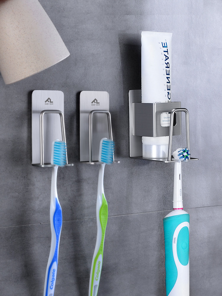 304 stainless steel toothpaste toothbrush shelf Powder room family of three free hole toothbrush holder brushing cup set