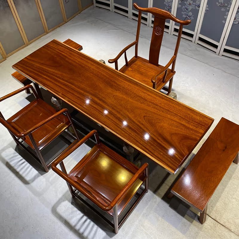 Okan solid wood large board tea table log tea table whole board dining table boss desk table mahogany book desktop furniture