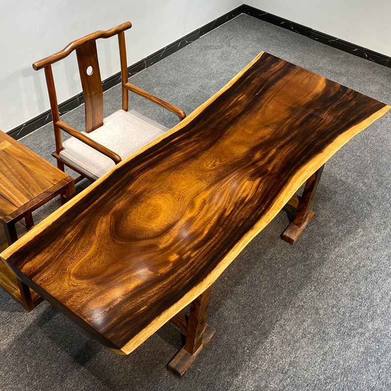 Modern minimalist South American walnut large board tea table and chair combination log Zen solid wood tea table large board table natural edge