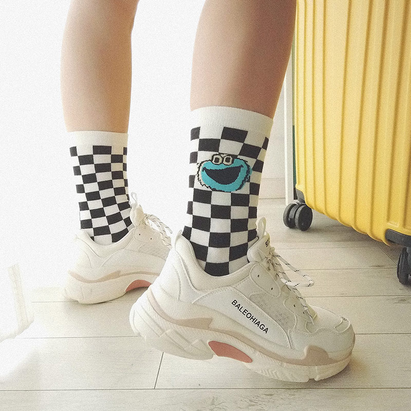 ins tide net red street skateboard midbarrel stockings couple socks children cartoon chessboard plaid personality cotton socks male socks