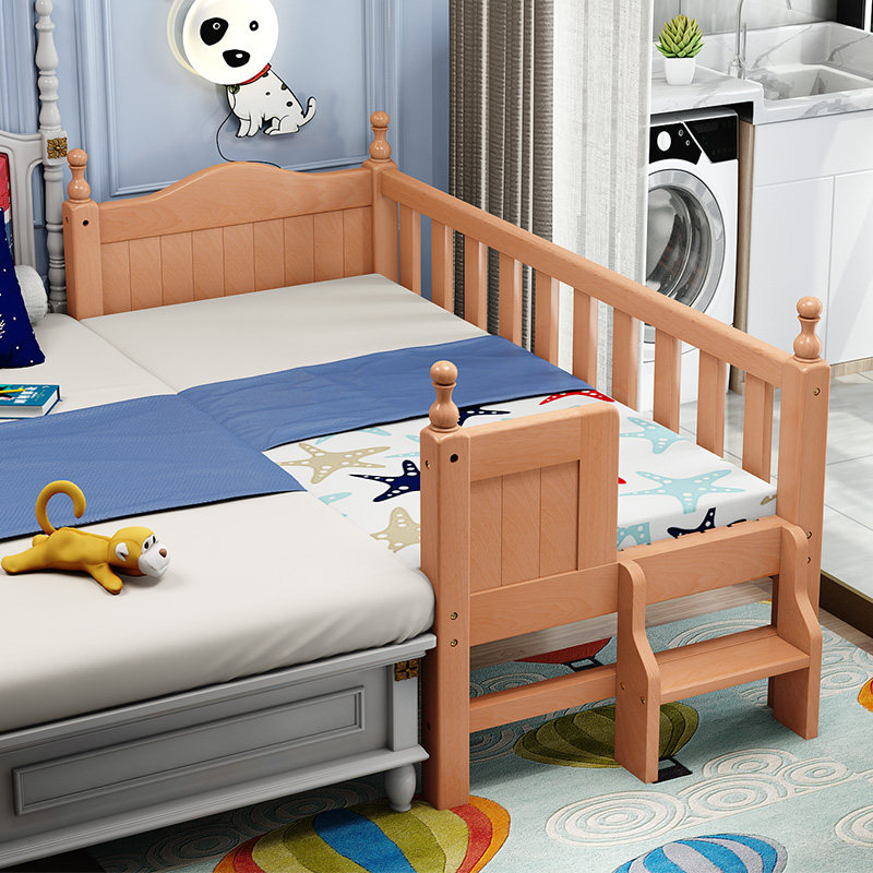 Children's Splicing Bed Solid Wood with Fence Boy Bed Beech Small Beech Baby Bed Bed