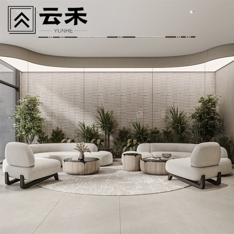 Hotel Lobby Special-Shaped Sofa Combination Sales Office Reception Curved Sofa Living Room Off-White Multi-Seat Furniture