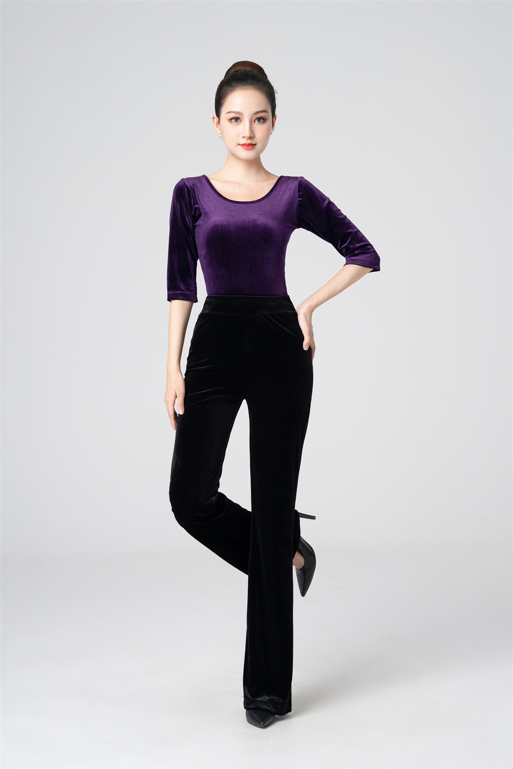 Body Suit Etiquette Dance Suit Blouse Gold Velvet Purple Walking Show Model Ballet Practice Training Clothes Yoga Pants-Taobao