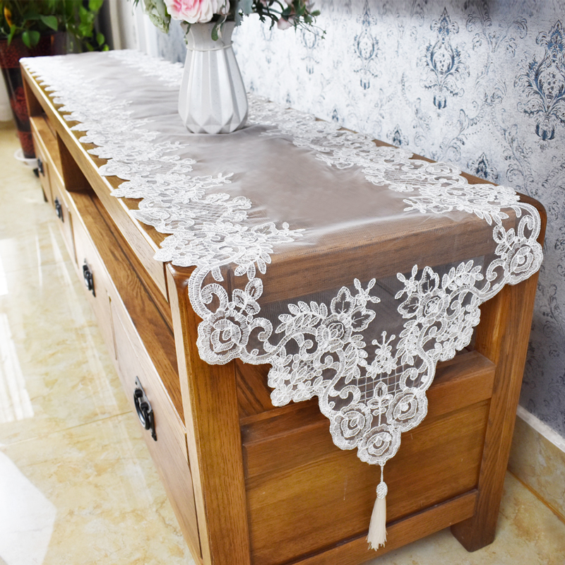 European lace table flag Dining table Coffee table table flag TV cabinet cover cloth Chest of drawers Wine cabinet multi-purpose embroidery lace cover towel