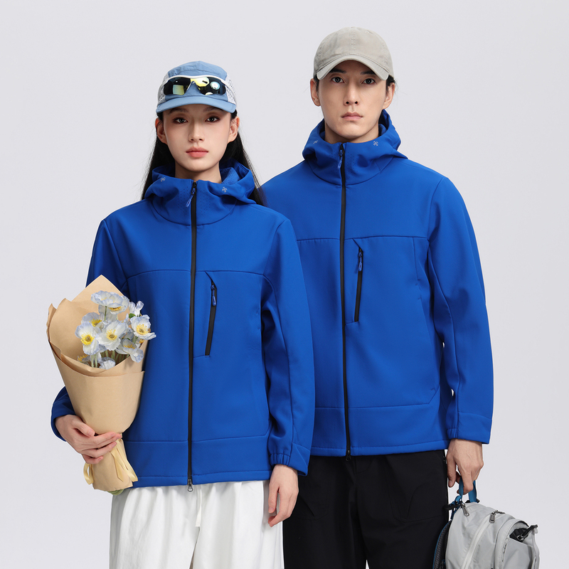 2026 New Blue Hooded Softshell Jacket, Unisex Outdoor Team Wear, Couple's Warm Jacket
