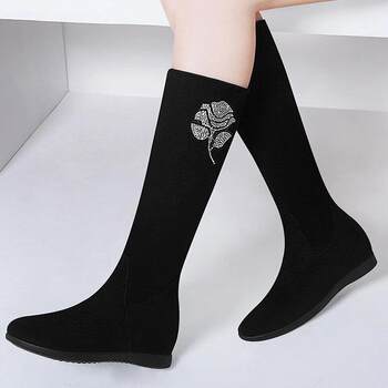 Women's boots mid-calf boots women's autumn and winter new style flat-soled inner heightening short boots knight boots plus velvet two-wear boots for small people