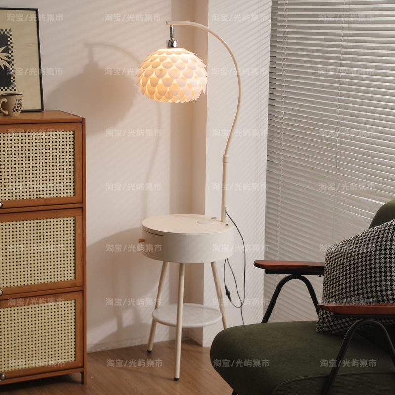 Cream Style Bedroom Storage Floor Lamp Bedside Table Integrated Table Lamp Living Room Sofa Side Corner Atmosphere Standing Lamp