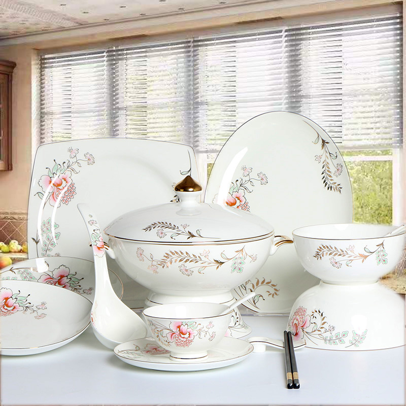 Jinpai bone China Chinese tableware household 8-inch square soup plate Bao wing plate Ceramic Phnom Penh high foot rice bowl instant noodle bowl soup bowl