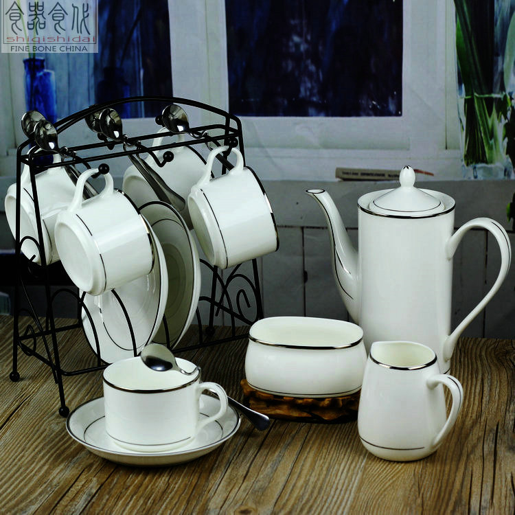 Food utensils Food generation 15 coffee bone China silver edge English afternoon tea set Simple European coffee cups and saucers with shelves