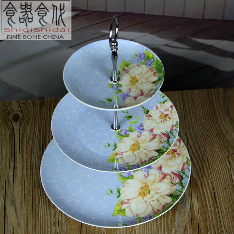 Dieter Food Generation Eaux Style Triple Layer Refreshment Rack Bone porcelain Lower afternoon tea refreshment tray Water fruit dry fruit pan Ceramic Cake Rack