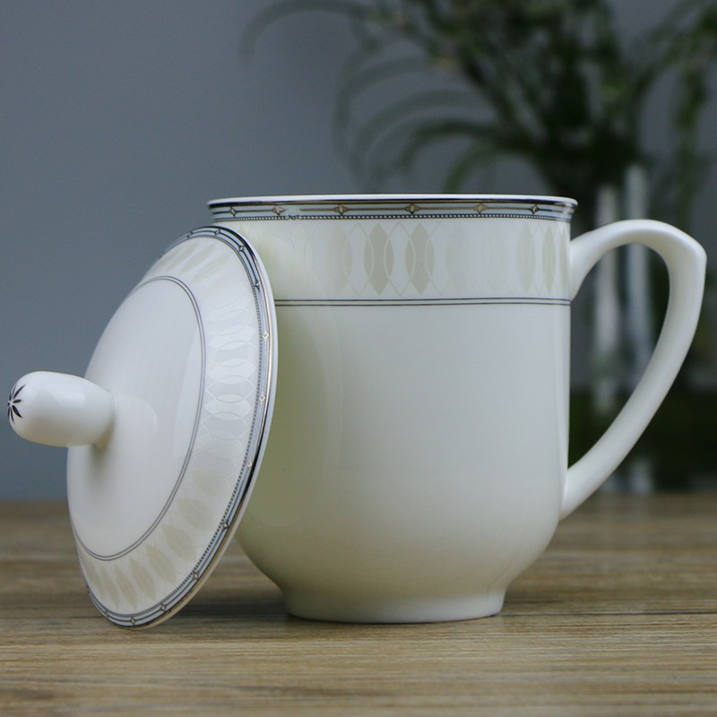Bone china conference cup Phnom Penh tea cup with lid simple office hospitality water cup business ceramic gift cup logo custom