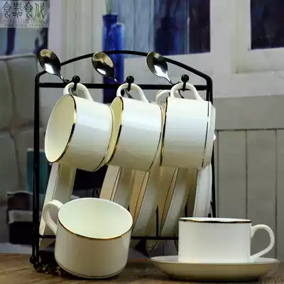 European-style bone China Phnom Penh coffee cup and saucer set Simple afternoon tea cup Ceramic 6-piece coffee cup with rack and spoon