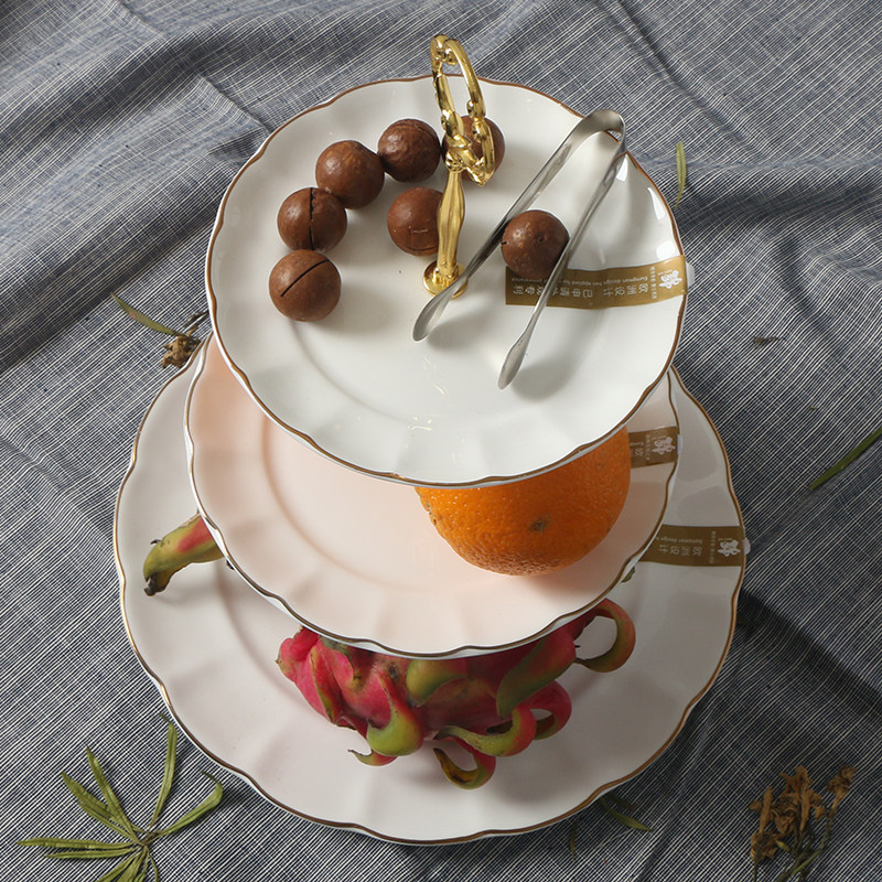 Food Ware Food Generation-style Phnom Penh Lower afternoon tea refreshment Shelf Bone China Triple Fruit Pan Simple home Double Cake Shelf