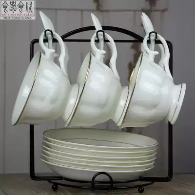 European gold-edged coffee cup bone china set British home afternoon tea cup saucer simple silver side 6-piece coffee set