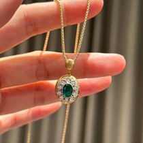 S925 sterling silver Buccellati style brushed emerald diamond pendant necklace exquisite light luxury light luxury high-end model