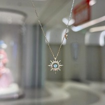 S925 sterling silver exquisite light luxury retro literary and heart-warming sun pendant necklace inlaid with zircon Valentines Day clavicle chain