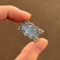 S925 sterling silver literary retro palace cloth style hollow lace crystal diamond ring Italian brushed craft diamond ring