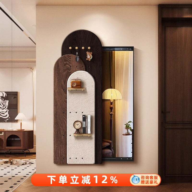Vintage-Style Perforated Board Dressing Mirror, Hidden Full-Length Mirror, Decorative Painting, Concealed Entryway Sliding Mirror, Can Be Closed Vintage-Style Perforated Board Dressing Mirror, Hidden Full-Length Mirror, Decorative Painting, Concealed Entryway Sliding Mirror, Can Be Closed