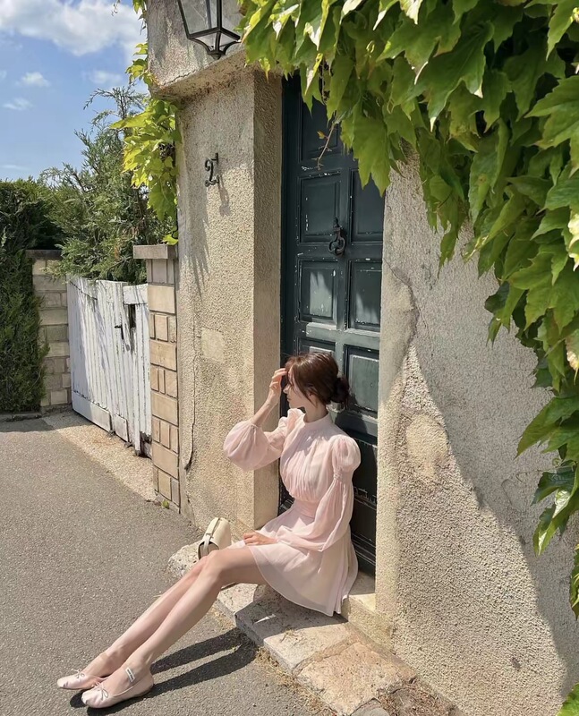 In-Stock Korean Designer Brand Labelleblanc Cherry Blossom Pink Fairy-Like White Moonlight Suit Dress