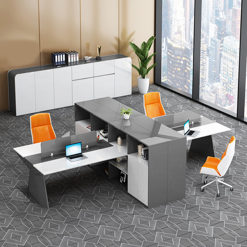 Simple modern work position screen 6 double staff table and chair combination paint staff table four-person desk card position