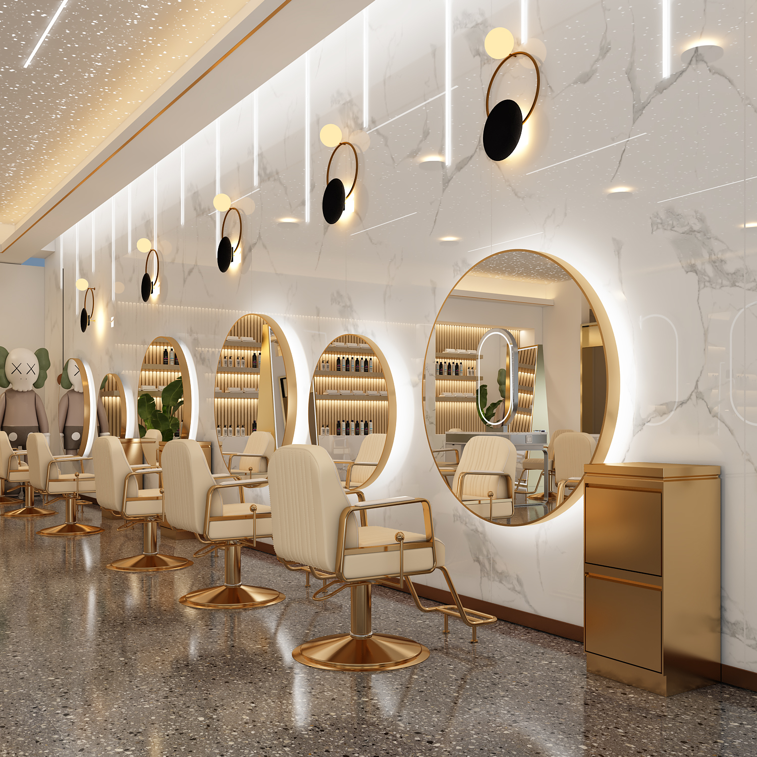 3AM net red hair salon mirror hair salon special LED touch single-sided wall tide hot dye floor barber table