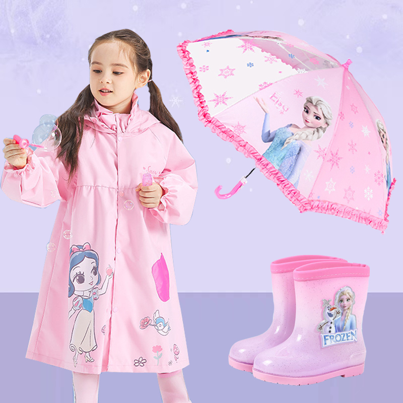 Disney Kidsren's Raincoat for Girls Kindergarten Baby 3-8 Years Old Princess Rain Boots Set Kids Student Poncho Disney Kidsren's Raincoat for Girls Kindergarten Baby 3-8 Years Old Princess Rain Boots Set Kids Student Poncho