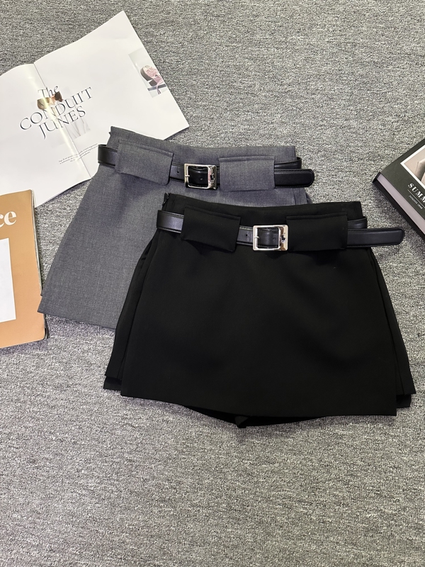 European Station 26 Summer New Fashionable High-Waisted Anti-Exposure Short A-Line Skirt with Belt for Petite Women