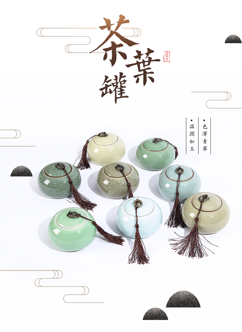 Long tuyền men ngọc lon trà handmade gốm lớn bán buôn Jinglong tea set hộp trà trà xanh Pu'er kín lon