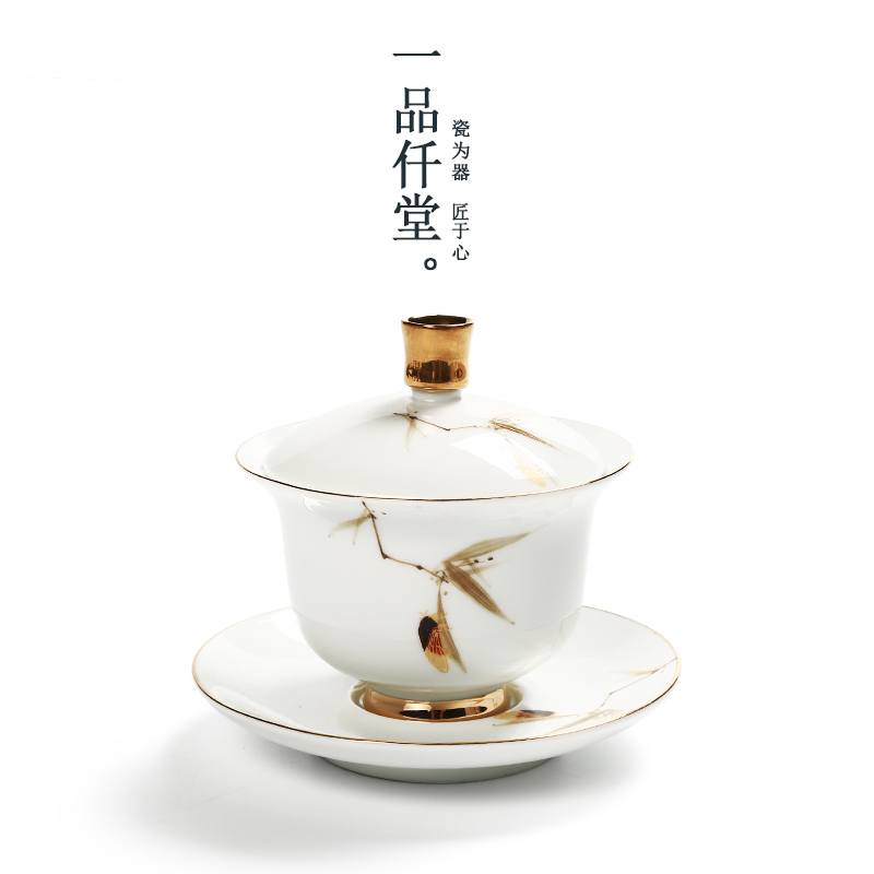 Yipin # $tureen ceramic white porcelain tea ware hand - made paint three large kung fu tea cups to use to use
