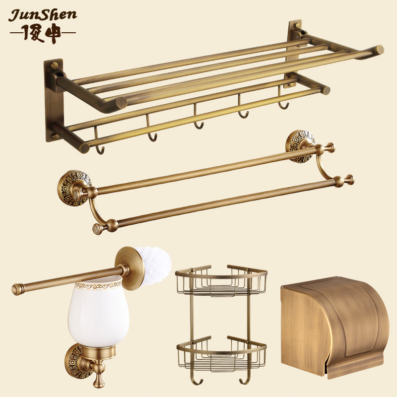 European style towel rack set American style full copper antique bath towel rack toilet towel bar retro bathroom storage rack