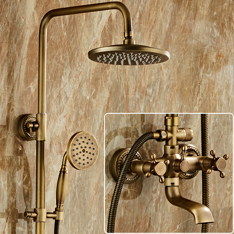 Medieval-Style Antique Shower Set, Retro French Hot and Cold Copper Shower Faucet, Bathroom Home Use with Pressure Boosting