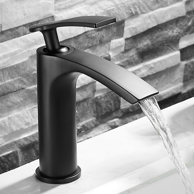 Waterfall Full Brass Table Basin Wash Basin Bathrobe Bathroom tap Makeup Room Minimalist Creative Light Lavish Tap Black