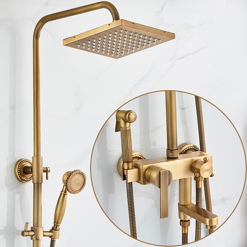 Full copper imitation ancient shower head suit European-style retro shower tap bathroom pressurization thermostatic bath nozzle Home-Taobao