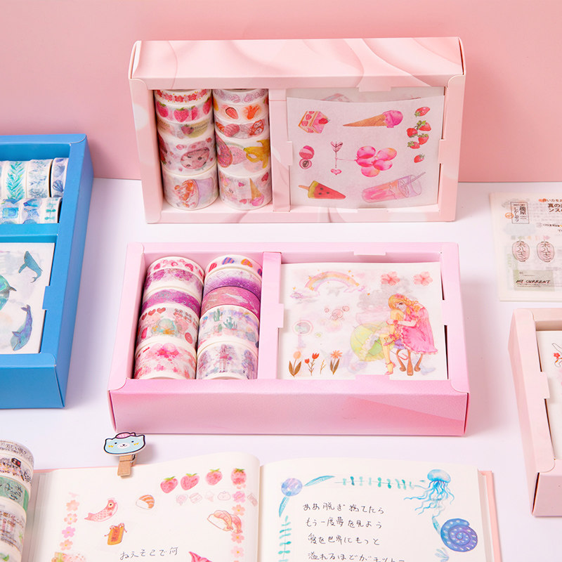 100 handbooks sticker material suit a big gift bag ancient wind cute teenage girl hearts and wind pattern day department and paper adhesive tape cartoon transparent and covered with materials for handbooks