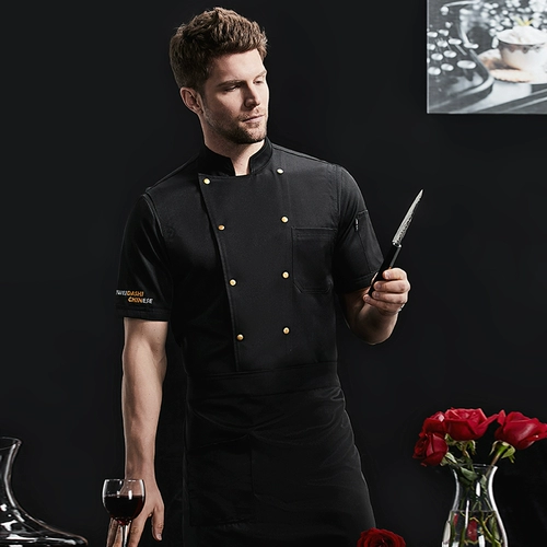 Отель High-End Catering Kitchen Work Одежда летняя ледяная шелковая дышащая столовая гостиница черная западная костюма короткие рукава короткие рукава