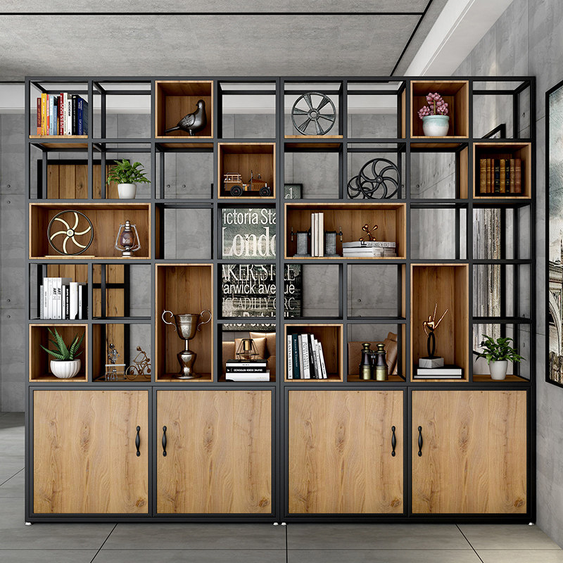 Loft American industrial style floor-to-ceiling living room porch wrought iron partition decorative solid wood board office rack