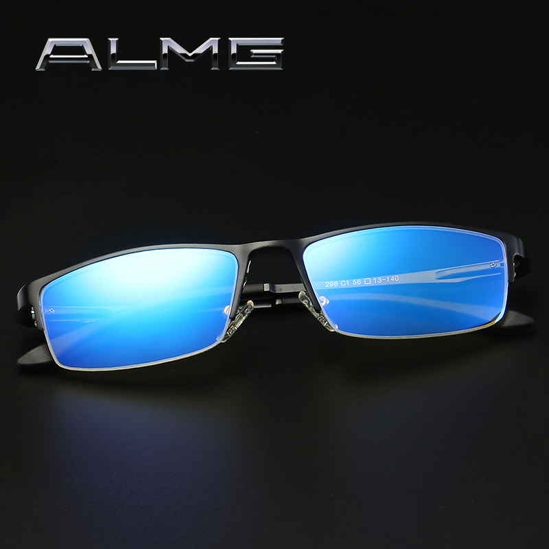 Flat mirror aluminum magnesium tide men's anti-fatigue anti-computer mobile phone radiation anti-blue light goggles business half-frame glasses
