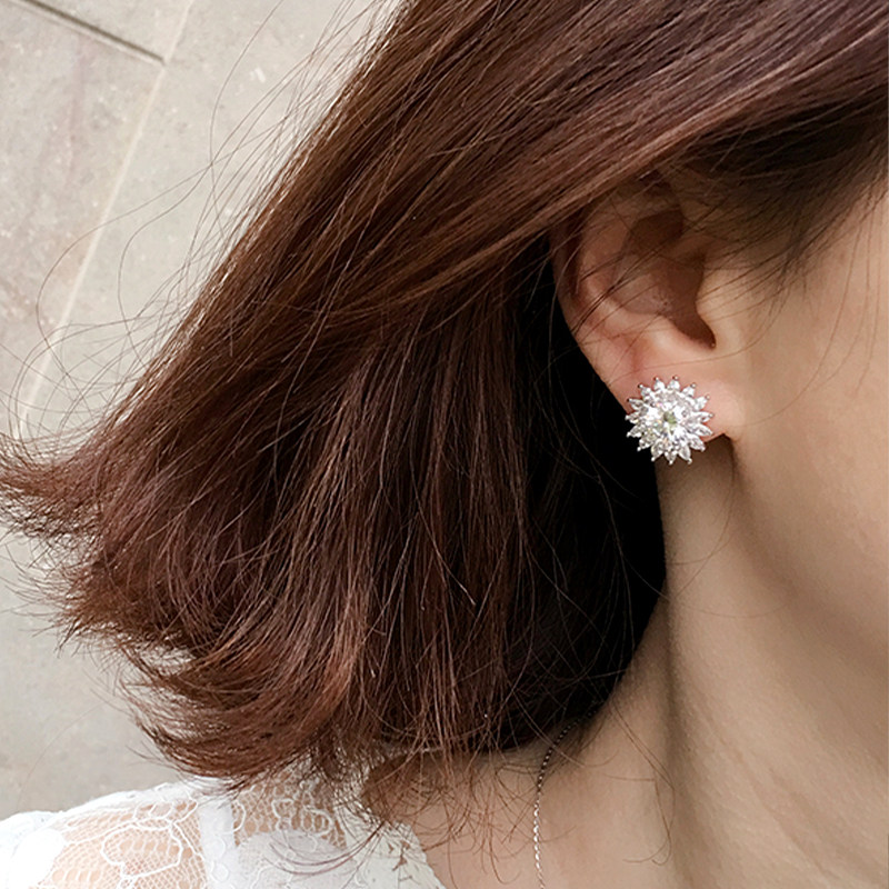 Korean Fashion Temperament Pearl Zircon Earrings Woman Brief Sweet Beauty Silver Needle Ear Pendant 100 Hitch Red Ear Trim