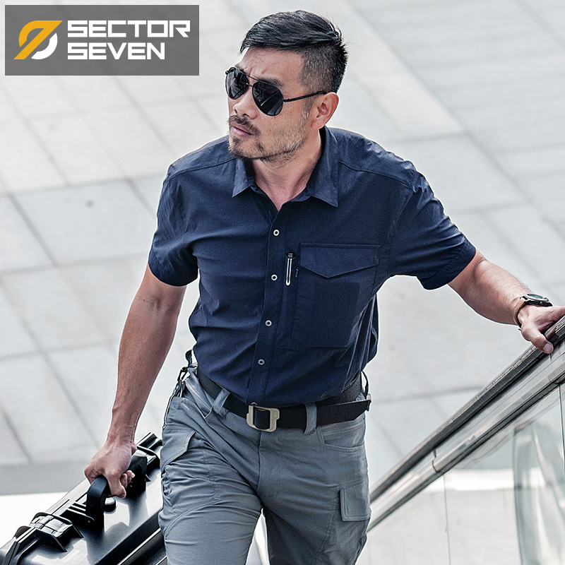 District 7 Secret Agent Tactical Shirt Summer Military Fan Outdoor Quick Dry Shirt Men's Business Multi-Pocket Short-Sleeved Shirt