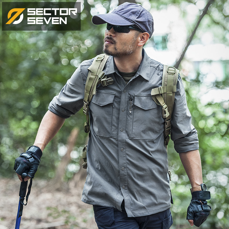 District 7 Technician Tactical Shirt Military Fan Outdoor Quick Dry Shirt Male Business Long Sleeve Autumn Multi-Pocket Shirt