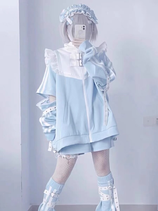 Subculture Y2K Japanese Style Anime Light Subculture Mass-Produced Aqua Detachable Sleeve Sweatshirt Women's Yabi Culture Jacket Trendy Subculture Y2K Japanese Style Anime Light Subculture Mass-Produced Aqua Detachable Sleeve Sweatshirt Women's Yabi Culture Jacket Trendy