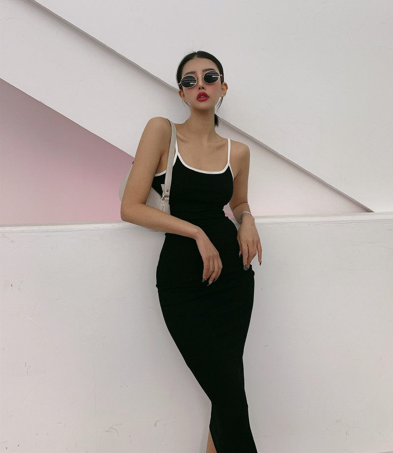 LIVIA color halter dress women's 2021 summer new sexy tight open shoulder hip dress Europe and the United States ins