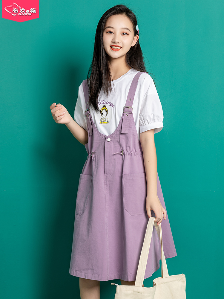 Girls dress summer suit 2021 new foreign school summer 12 big virgin dress girl baby bag skirt 15 years old