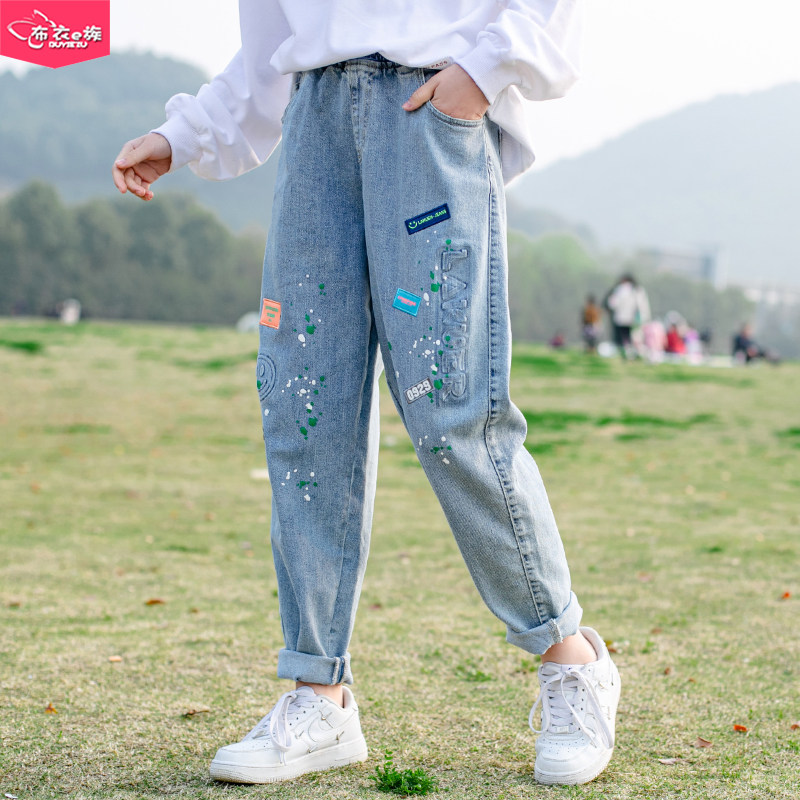 Female Great Boy Jeans Spring Fall Girl Foreign Pie Korean Edition 12 Girls Spring Style Loose Fashion Casual Pants 15 years old