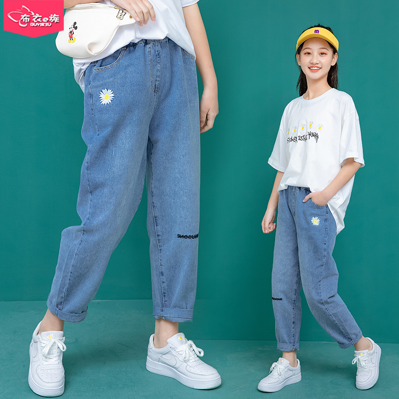 Girl's summer clothing jeans CUHK Scout Summer Korean version loose casual pants Children's fashion slim fit pants-Taobao
