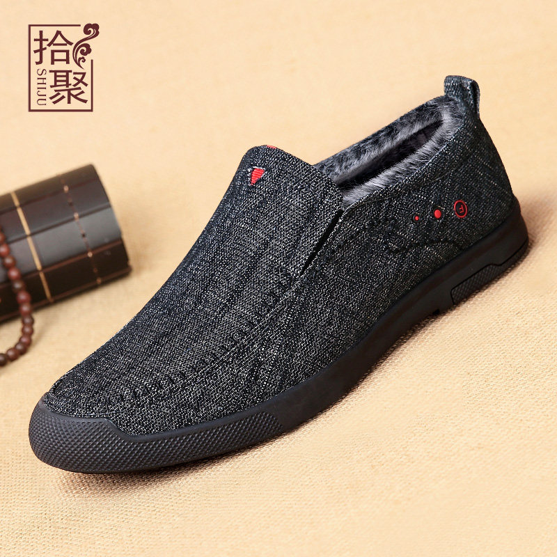 Pick up 2021 new winter cotton shoes plus velvet men's shoes old Beijing cloth shoes men's casual shoes dad shoes warm shoes