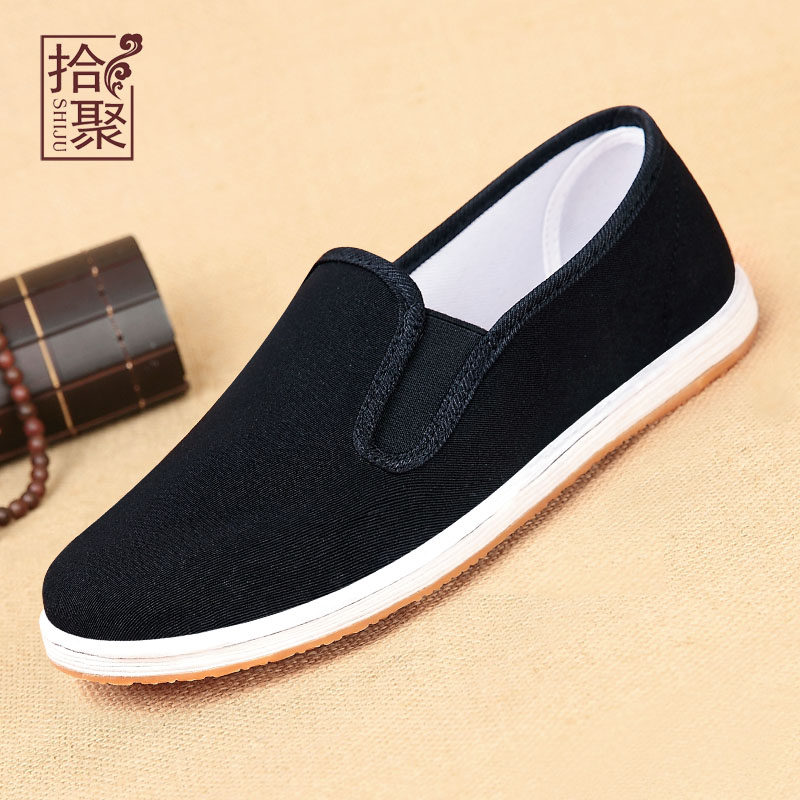 ten Poly old Beijing Bushoe Men's Black Bull Gluten Handmade to the bottom Spring and Autumn 100 Lap Breathable One foot Leisure Men's Shoes-Taobao