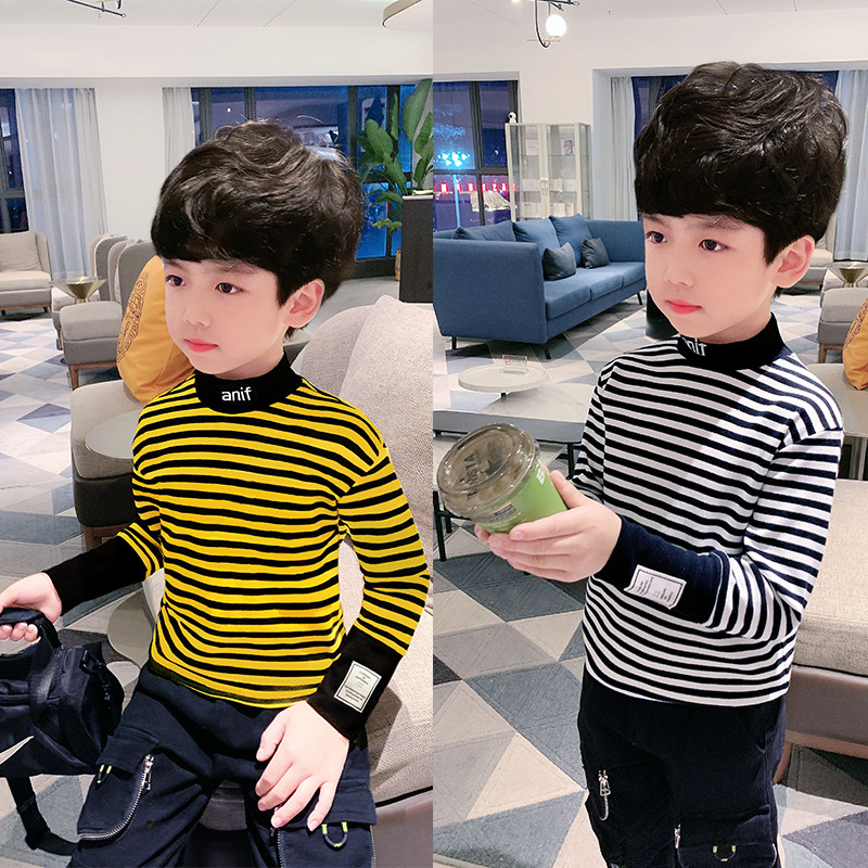 Autumn boys' leggings striped semi-high neckline children's underwear tops spring and autumn middle boy boys' fashion tide autumn and winter